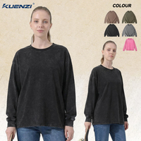 T-shirt femme Kuenzi à manches longues, 100% coton 230GSM, respirant, style américain, délavé, vierge pour impression, commande en gros, prêt à expédier