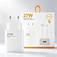 Chargeur mural Redmi 27W pour téléphone portable, charge rapide USB, chargeur de voyage avec câble USB, adaptateur secteur USB 27W à charge rapide