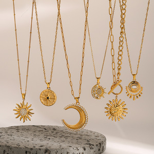 Collar con Colgante de Sol y Luna Dorado Yueli, Cadena de Acero Inoxidable, Diseño Geométrico, Joyería de Moda para Mujer - Product Image 2