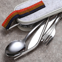 Ensemble de couverts de voyage portables en acier inoxydable, couteau, fourchette, cuillère