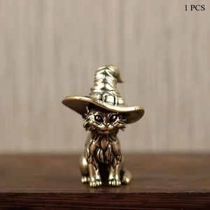 Statuette de <span class=keywords><strong>chat</strong></span> magique en laiton antique avec chapeau, décoration magique pour la maison et la chambre à coucher pour Halloween - Artisanat - Product Image 6
