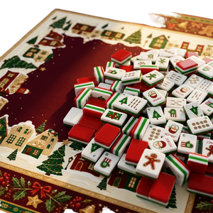 Ensemble de tuiles de Mahjong de luxe moderne pour Noël en famille, 30x23x13mm, en acrylique et mélamine, 160 tuiles, thème Père Noël et sapin de Noël, coffret cadeau de Noël - Product Image 1