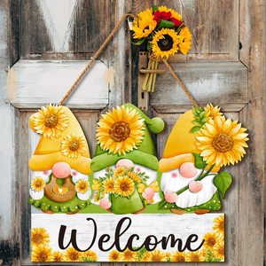 Insegna di benvenuto in legno decorativa da appendere alla parete, stile Art Déco, con natura morta primaverile ed estiva, per anniversario, per porta d'ingresso in stile rustico - Product Image 6