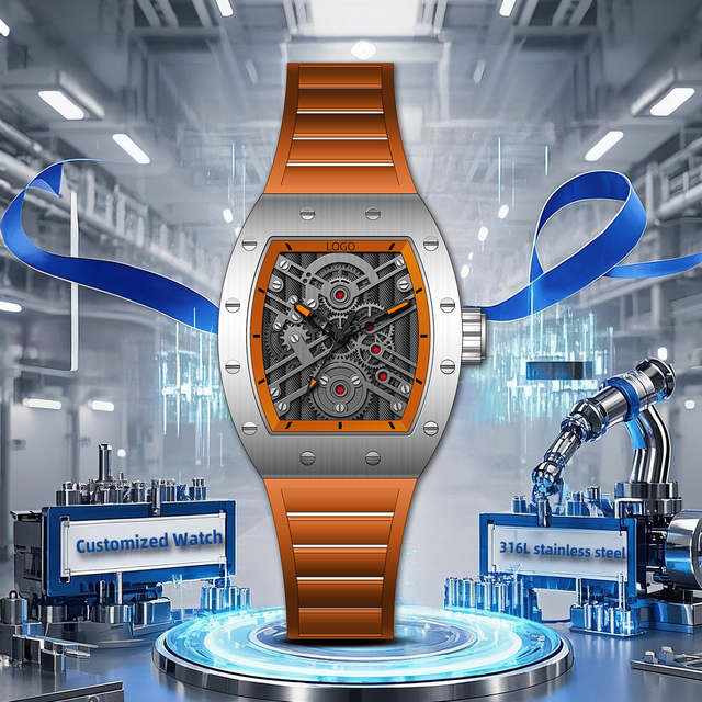 Men's High Quality Luxury Quartz Watch 304 Stainless Steel OEM Custom Logo Waterproof Tonneau Case Business Style Wholesale