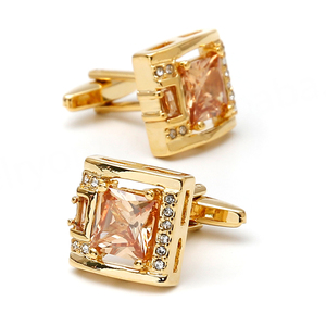Luxury Men's <b>Cufflinks</b> Inlaid with Orange Zircon Rhinestones square <b>Gold</b>-copper Shirt High Quality <b>Cufflinks</b> - Product Image 1