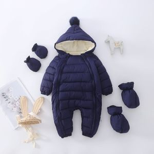 Nouveau haute qualité 0-2 ans bébé tissé vers le bas coton fermeture éclair combinaison vêtements d'hiver avec chapeau mitaines chaussettes pour garçons et filles - Product Image 6