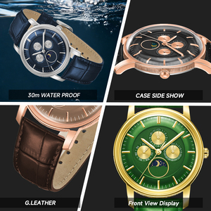 Montre classique en quartz pour homme, 3 aiguilles, mouvement quartz, bracelet en cuir véritable, mouvement japonais, cadran incurvé - Product Image 5