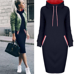 Robe midi décontractée à col roulé en velours uni écologique pour femme, taille naturelle, manches longues, automne-hiver - Product Image 1