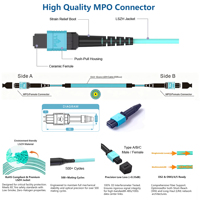 Fast Transmission Speed 8/12/24 Core Fiber Optic Patch Cord MTP to MTP OM3 OM4 OM5 SM MPO