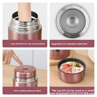 Boîte à lunch isotherme de grande capacité en acier inoxydable 316, forme cylindrique (style bento) pour étudiants, maintien au chaud de 12 à 24 heures