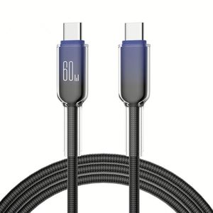 1M 2M Transparent Crystal Nylon Braided <b>Cable</b> Type C PD 60W C-C Fast <b>Charging</b> Phone <b>Cable</b> - Product Image 1