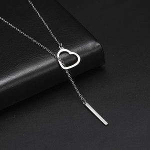 Usine de haute qualité hypoallergénique en acier inoxydable chaîne de clavicule Unique or argent géométrique bâton coeur pendentif collier - Product Image 3