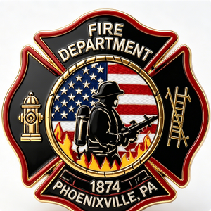 Badge en métal émaillé plaqué or de la police des pompiers de Phoenixville, Pennsylvanie, 1874, emblème patriotique souvenir - Product Image 5