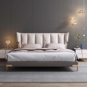 Кожаная кровать размера «King-Size» в итальянском стиле, современная роскошная двухместная деревянная кровать для спальни, гостиничная мебель размера «Queen-Size», кровать - Product Image 2