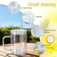 Gobelet en plastique à double paroi de 17 oz, type boule à neige, avec poignée, trou au fond avec bouchon en silicone, remplissable, pour paillettes DIY, avec couvercle à paille