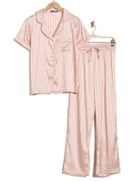 Ensemble pyjama rayé en satin à manches courtes pour femme avec logo personnalisé, vente en gros, ensemble deux pièces