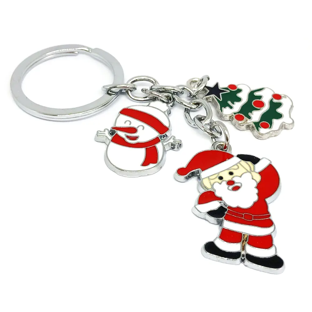 Neues Design Weihnachtsmann Weihnachtsschneemann Baum Weihnachtsmann Schlüsselanhänger 2D-Metall-Emaille Weihnachtsgeschenke Schlüsselanhänger-Sammlung