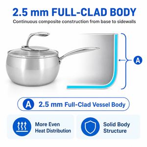 Olla de Acero Inoxidable 304 de Fábrica al por Mayor con Tapa de Vidrio, Sin Recubrimiento, <span class=keywords><strong>para</strong></span> Leche, 18cm 20cm, Compatible con Inducción y Gas - Product Image 3