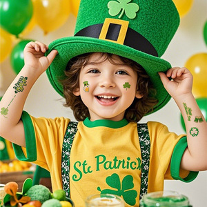 20 hojas Irlanda Día de San Patricio Sombrero de trébol verde <span class=keywords><strong>Globo</strong></span> Bandera <span class=keywords><strong>Tatuaje</strong></span> Pegatina Fácil de usar Papel de transferencia de agua pequeño de moda - Product Image 1