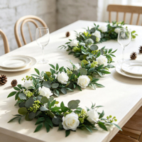 Guirlande Délicate de Roses Blanches et d'Eucalyptus Artificielles pour Arche de Mariage, Toile de Fond, Escalier, Cheminée, Mur, Décoration Intérieure, Cadeaux DIY
