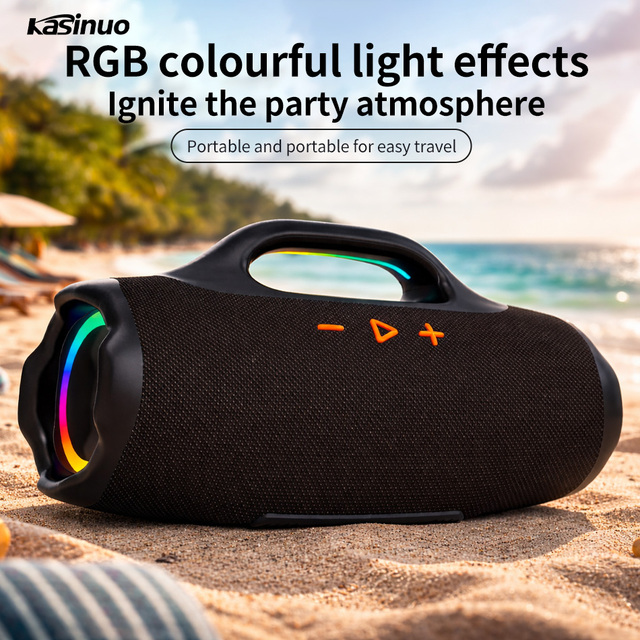 Hot Sale Kasinuo 80W BT Speaker USB AUX 4000mAh RGB Light Super Bass Portable Handle Waterproof Outdoor Camping Boombox