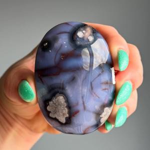 Wholesale High Quality Natural Healing Crystal Blue Flower Agate FreeForm/Palm Stone <b>Ornament</b> for Home Decoration Holiday Gifts - Product Image 2