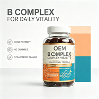 Gummies à la vitamine B complexe, haute puissance, stimulant énergétique et améliorant l'humeur, saveur fraise, 60 unités