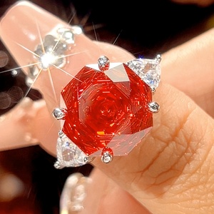 Ensemble de bijoux de mariage coréens en cuivre écologique, zircone cubique rouge taille rose 14-12mm, simple, élégant, unisexe, assorti, vente en gros - Product Image 3