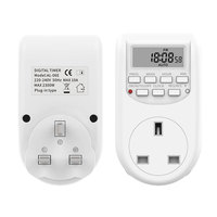 Stop Kontak Timer UK 24 Jam untuk Dalam Ruangan, Soket Timer Plug-in EU/US, Timer Terprogram untuk Stop Kontak Listrik