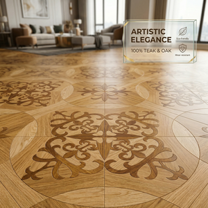 Parquet en bois classique à motifs, design artistique, en stock, carreaux carrés en teck et chêne - Product Image 1