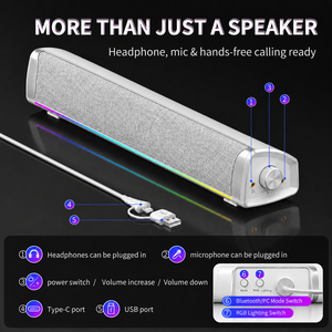 Hot-Selling Cost-Effective 6W 2.0 USB Powered Wired Plastic Desktop PC Gaming <b>Speaker</b> Sound Bar RGB <b>LED</b> Light - Product Image 4