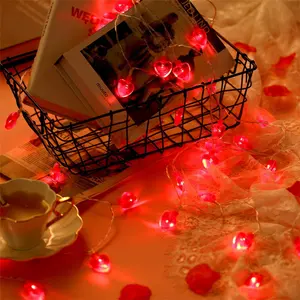 Indoor Outdoor Fairy String Lights Battery Operated Red Heart Shaped Led Lights For Wedding Valentine's Day