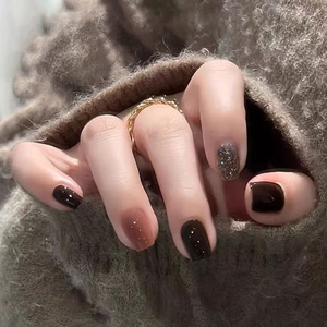 24 pièces de haute qualité court carré <span class=keywords><strong>faux</strong></span> <span class=keywords><strong>ongles</strong></span> café couleur brillant gelée <span class=keywords><strong>colle</strong></span> <span class=keywords><strong>ongles</strong></span> pressés <span class=keywords><strong>prix</strong></span> de gros pour le doigt - Product Image 1