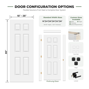 Puerta <span class=keywords><strong>de</strong></span> interior <span class=keywords><strong>de</strong></span> 6 paneles, pre-impregnada en blanco, <span class=keywords><strong>de</strong></span> MDF, con núcleo hueco, textura <span class=keywords><strong>de</strong></span> madera, precolgada, para casas, desde almacén <span class=keywords><strong>de</strong></span> EE. UU. - Product Image 2