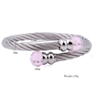 Stainless Steel 5Mm <b>Bracelet</b> With Crystal Beads Titanium Cable Women's Jewelry Gift <b>Red</b> Ab Pink - Product Image 3