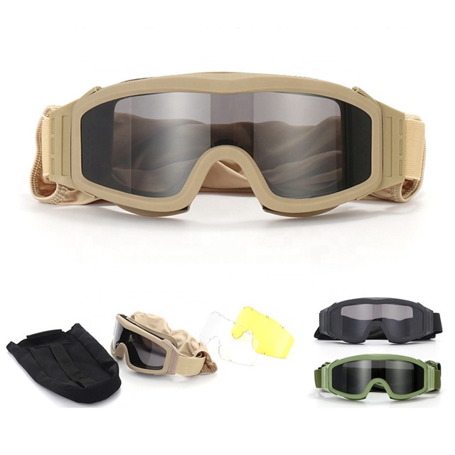 Explosion-Proof Tactical Goggles With 3 Lenses PC UV400 Sunglasses  Tactical CS Goggles