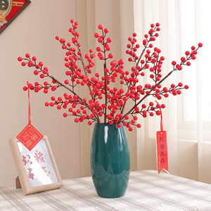 Branches artificielles de baies rouges, 12 fruits par branche, décoration de la maison pour le Nouvel An chinois, ornement porte-bonheur - Product Image 1