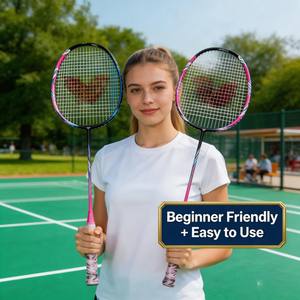 Ensemble de raquettes de <span class=keywords><strong>badminton</strong></span> en alliage d'aluminium durable (lot de 2) avec manches en acier, poignées en PVC, design léger et écologique, style sportif - Product Image 1