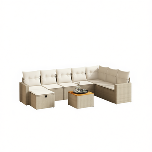 Ensemble de canapés de jardin beige résistant aux UV en rotin PE avec coussins en mousse haute densité, mobilier d'extérieur au design contemporain - Product Image 1