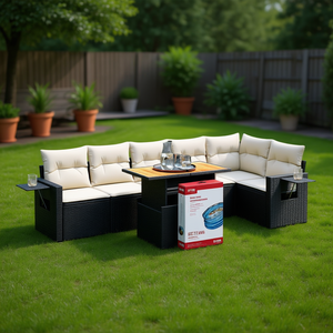 Conjunto de Sofá de Jardín Negro y Crema con Cojines, Muebles de Exterior Resistentes a los Rayos UV, Ratán PE, Diseño Contemporáneo, Impermeable - Product Image 2