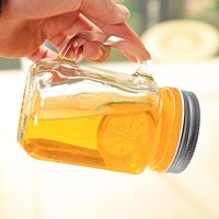 Botol Kaca Mason Mulut Lebar 8oz Grosir dengan Tutup dan Pegangan untuk Minuman Susu, Teh Dingin, Lemonade