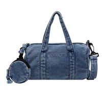 Nouveau sac bandoulière cylindrique en jean délavé, forme oreiller, petit sac fourre-tout simple à porter à l'épaule avec mini pochette à monnaie