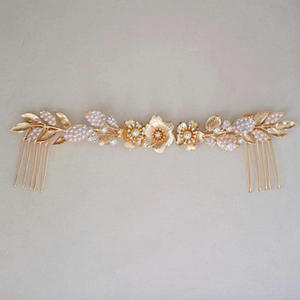 Peigne à cheveux <span class=keywords><strong>vintage</strong></span> en métal plaqué or avec feuille de cuivre et fleur, orné de cristaux, pour mariée, <span class=keywords><strong>mariage</strong></span>, anniversaire, accessoire de coiffure tendance pour <span class=keywords><strong>chignon</strong></span> - Product Image 5