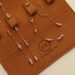 Macaron Dreamy Color Nature Beads Cadena Collar Pulsera Conjuntos Chapado en oro Conjunto de joyas de acero inoxidable Girly Pink Beads Chain - Product Image 1