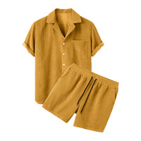 Commerce extérieur vêtements européens et américains pour hommes 2025 été nouvelle couleur unie velours côtelé costume décontracté col chemise ensemble de shorts