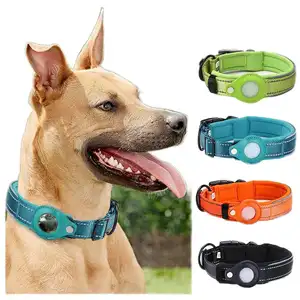2024 Wholesale Nylon Reflective Adjustable Cat Dog Collar with Air Tag Holder Soft Paddedirtag Case Dog Collar Pet Accessories