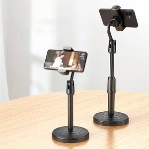 Desktop Cell Phone Stand Holder Clamp Tablet Stand Adjustable Height Portable Stable Round Base for Video Photo Shooting