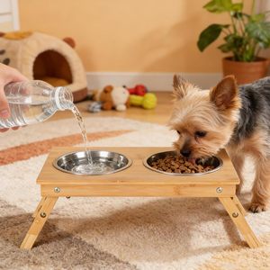 Tempat Makan Anjing Portabel dari Bambu yang Dapat Disesuaikan, Tahan Lama, dan Dapat Ditinggikan untuk Dalam dan Luar Ruangan - Product Image 2