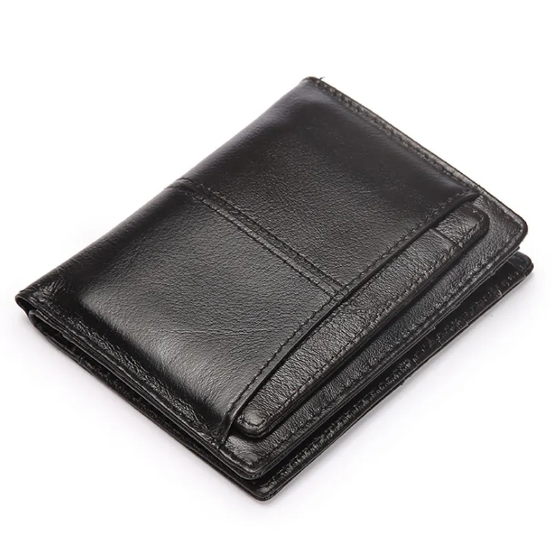 Cheap designer top genuine vintage leather purse custom fashion style genuine Business leather short wallet men wholesale