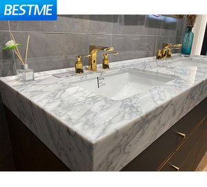 Tocador de madera de gran tamaño para baño, encimera simple y elegante de mármol, cerámica <span class=keywords><strong>doble</strong></span>, cuenco, luces LED - Product Image 4